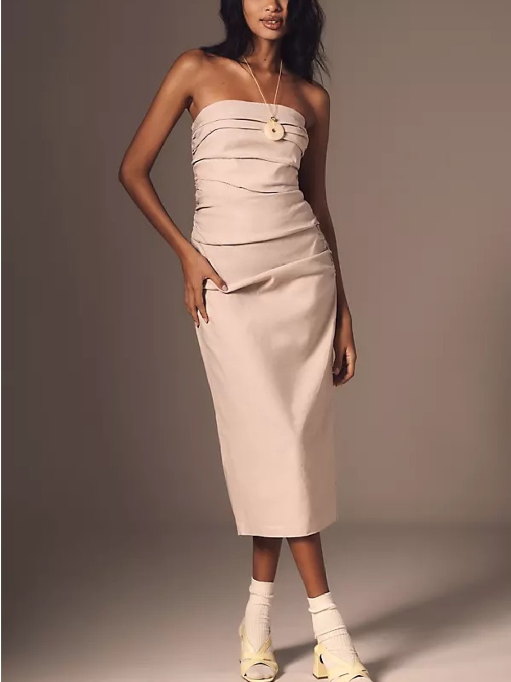 Anthropologie Strapless Midi Dress in Light Beige